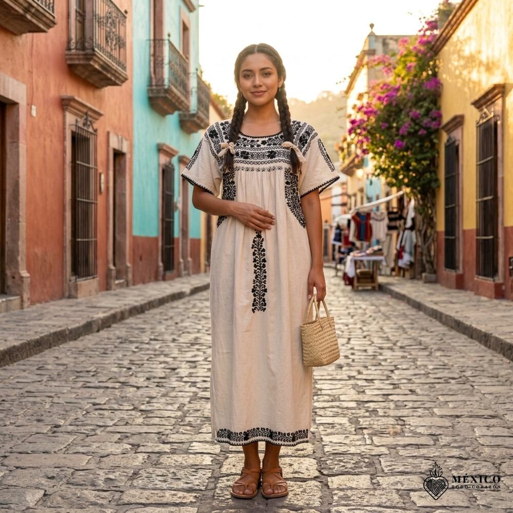 Mexican hand embroidered   Puebla dress  ONE SIZE  see measurements